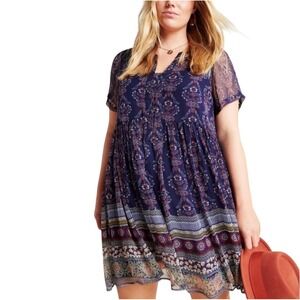 Anthropologie Maeve Adrian Sheer Tunic Dress Boho Floral V-Neck Dress 2X